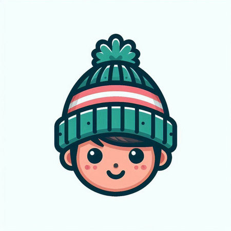 Cute little boy in a knitted hat. Vector illustration.のイラスト素材