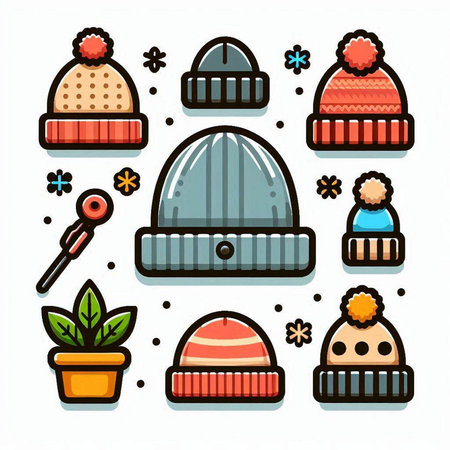Set of winter knitted hats. Vector illustration in flat style.のイラスト素材