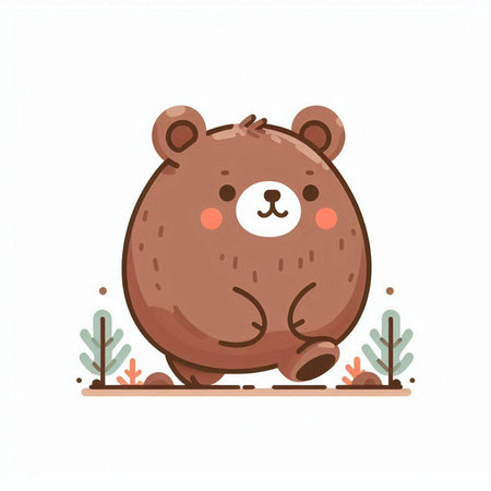 Cute brown bear sitting on the ground. Vector illustration in cartoon style.のイラスト素材