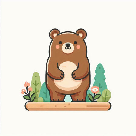 Cute bear in the forest. Vector illustration in cartoon style.のイラスト素材