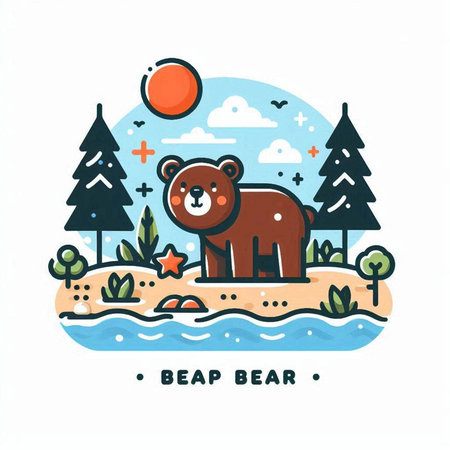 Cute bear in the forest. Vector illustration in flat style.のイラスト素材