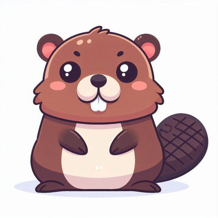 Cute beaver isolated on white background. Cartoon vector illustration.のイラスト素材