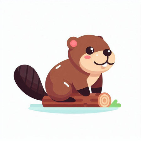 Cute beaver sitting on a log. Cartoon vector illustration.のイラスト素材