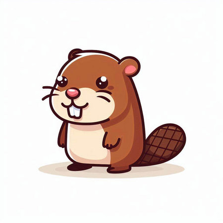 Cute beaver cartoon. Vector illustration isolated on white background.のイラスト素材