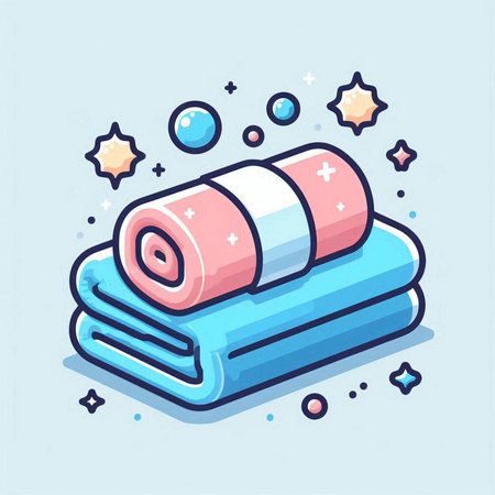 Towels and stars isolated on blue background. Vector illustration.のイラスト素材