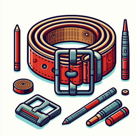 Vector illustration of a belt with a buckle, pencils, eraser and eraserのイラスト素材