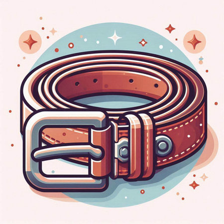 Illustration of a belt with buckle on a blue background with starsのイラスト素材