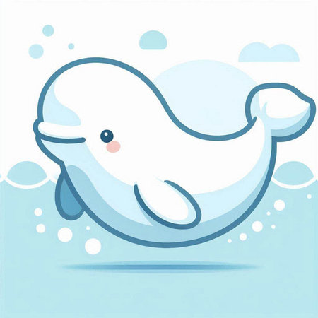 Illustration of a Cute White Whale Floating in the Sea - Vectorのイラスト素材