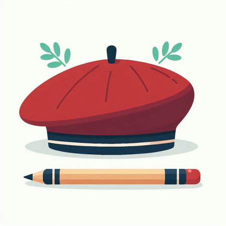 Vector illustration of a cap with a pencil on a white background.のイラスト素材