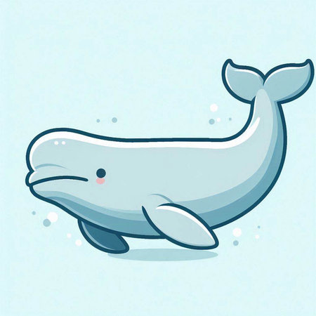 Cute cartoon white whale on blue background. Vector illustration for your designのイラスト素材