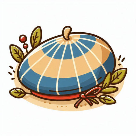 Illustration of a Cabbage Pie with Leaves on a White Backgroundのイラスト素材