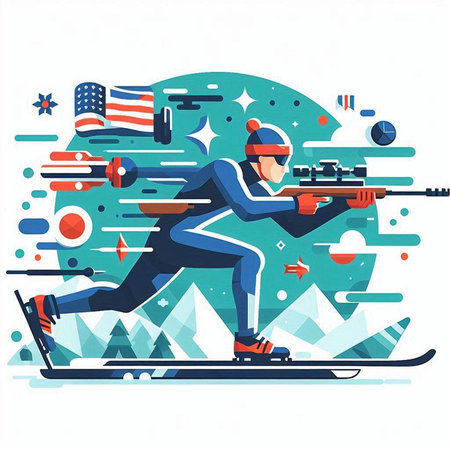 Vector illustration of a man skiing in the mountains. The concept of winter sports.のイラスト素材