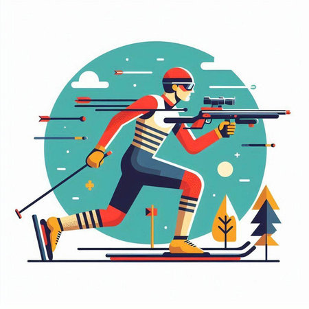 Skiing. Winter sports. Vector illustration in flat style.のイラスト素材