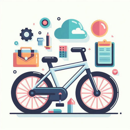 Bicycle with flat design icons. Modern vector illustration for web and mobile applications.のイラスト素材