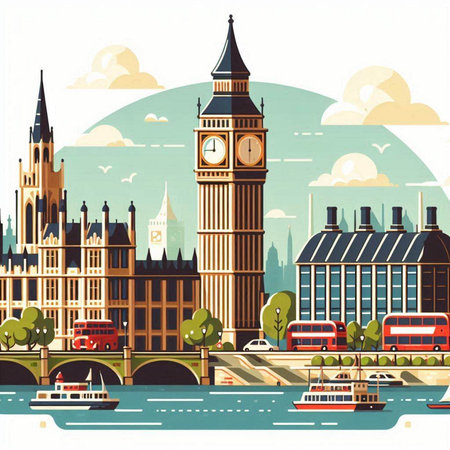 Big Ben and Houses of Parliament, London, UK. Vector illustrationのイラスト素材