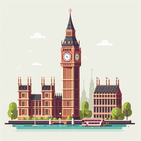 Big Ben, London, United Kingdom. Vector illustration in retro styleのイラスト素材