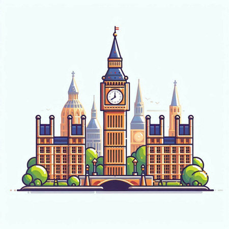 Big Ben and Houses of Parliament, London, UK. Vector illustrationのイラスト素材