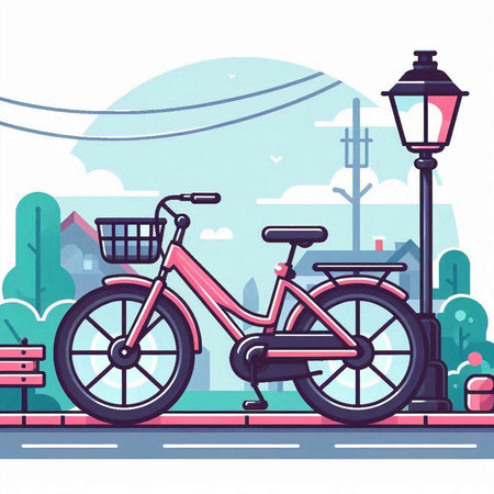 Bicycle on the street. Vector illustration in a flat style.のイラスト素材