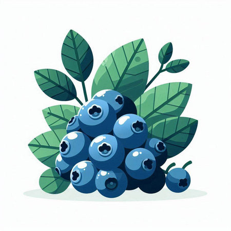 Blueberries with leaves isolated on white background. Hand drawn vector illustration.のイラスト素材