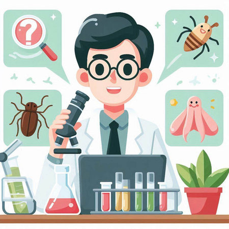Scientist working in the laboratory. Vector illustration in cartoon style.のイラスト素材