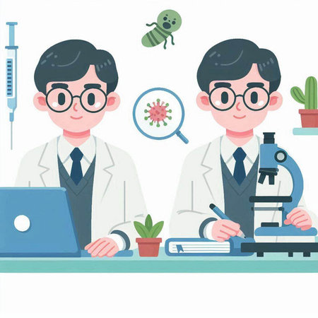 Scientist working in laboratory. Vector illustration in flat cartoon style.のイラスト素材
