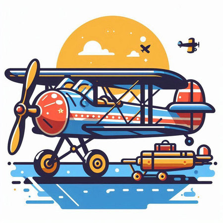 Airplane on the road. Vector illustration of a cartoon airplane.のイラスト素材