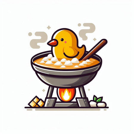 Brazier with chicken and marshmallows. Vector illustration.のイラスト素材