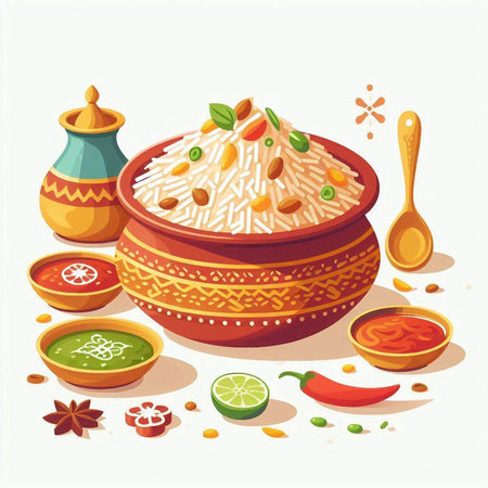 Illustration of a bowl of jasmine rice with spices.のイラスト素材