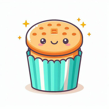 Cute cupcake with kawaii face. Vector illustration.のイラスト素材
