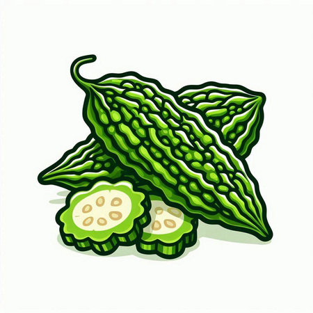 Bitter gourd on a white background. Vector illustration.のイラスト素材