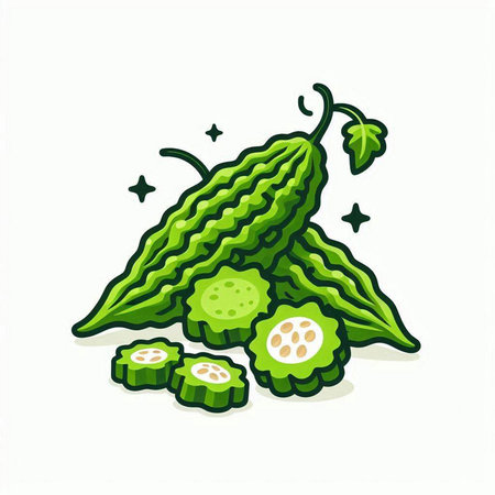 Bitter gourd icon isolated on white background. Vector illustration.のイラスト素材