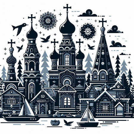 Orthodox church in the village. Vector illustration for your design.のイラスト素材