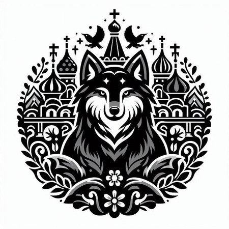 Wolf head with floral ornament. Vector illustration for tattoo or t-shirt design.のイラスト素材