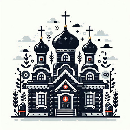 Orthodox church in the village. Vector illustration in flat style.のイラスト素材
