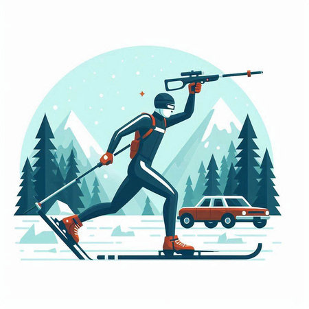 Snowboarder with a gun in his hand. Vector illustration.のイラスト素材