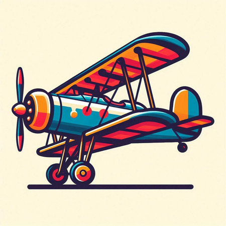 Vintage biplane isolated on a white background. Vector illustration.のイラスト素材