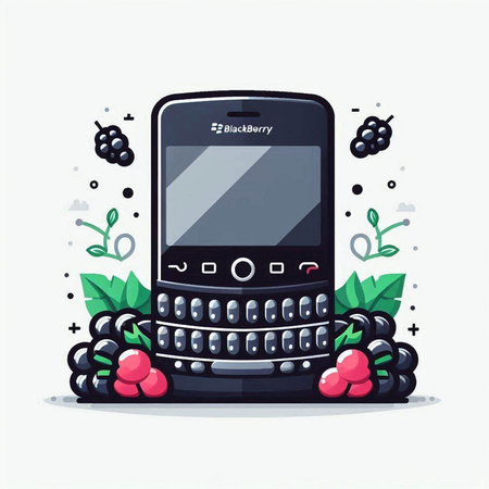 Mobile phone with blackberries and leaves. Vector illustration on white background.のイラスト素材