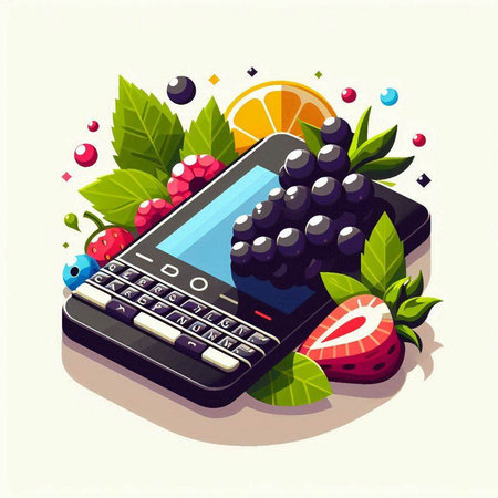 Calculator with fruit and berries. Vector illustration in flat style.のイラスト素材
