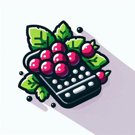 Hand drawn vector illustration of a bunch of blackberries and a calculatorのイラスト素材