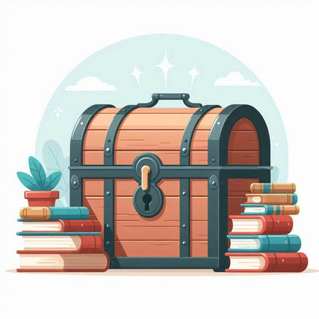 Treasure chest with books and a keyhole. Vector illustration.のイラスト素材