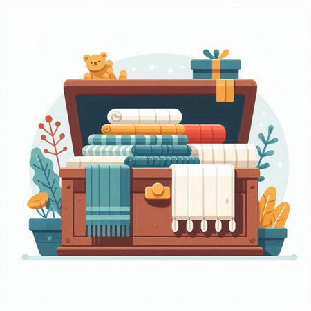 Towels in the chest. Vector illustration in cartoon style.のイラスト素材