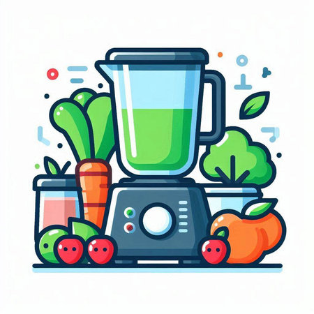 Juicer with fruits and vegetables. Detox diet concept. Vector illustration.のイラスト素材