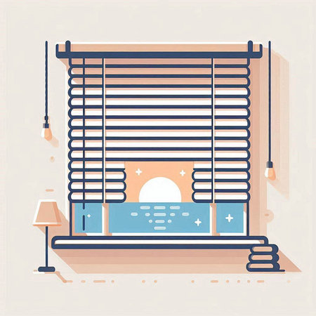 Illustration of a window with blinds and a nightstand.のイラスト素材