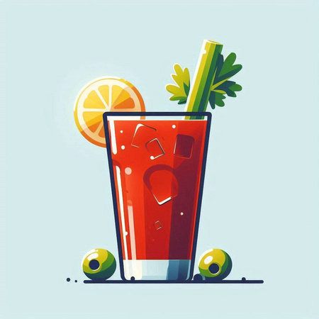 Bloody Mary cocktail with lime and olives. Vector illustration.のイラスト素材
