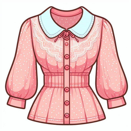 Illustration of a pink blouse with lace on a white backgroundのイラスト素材