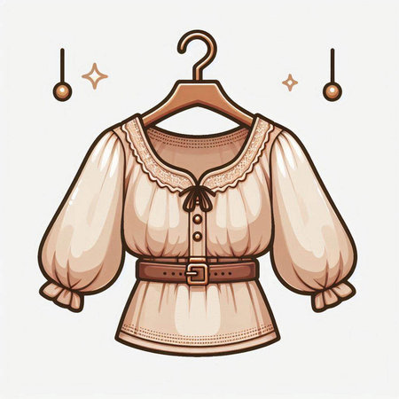 Women's blouse and belt on a hanger. Vector illustrationのイラスト素材