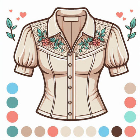 Illustration of a blouse with floral pattern on a white backgroundのイラスト素材