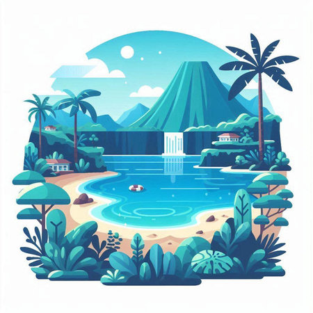Tropical island with palm trees and lagoon. Vector illustrationのイラスト素材