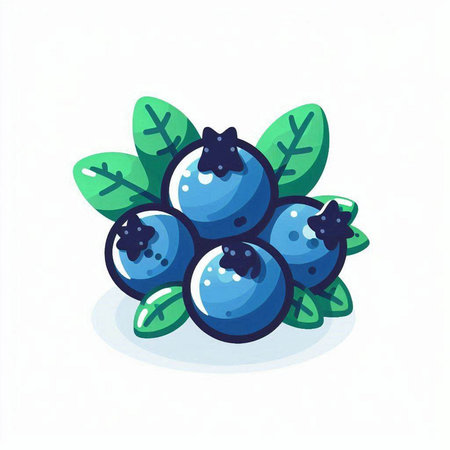 Blueberry with leaves isolated on white background. Vector illustration in cartoon style.のイラスト素材