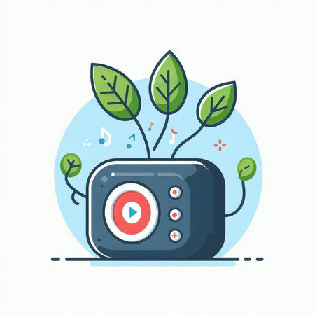 Vector illustration of a camera with green leaves on a white background.のイラスト素材